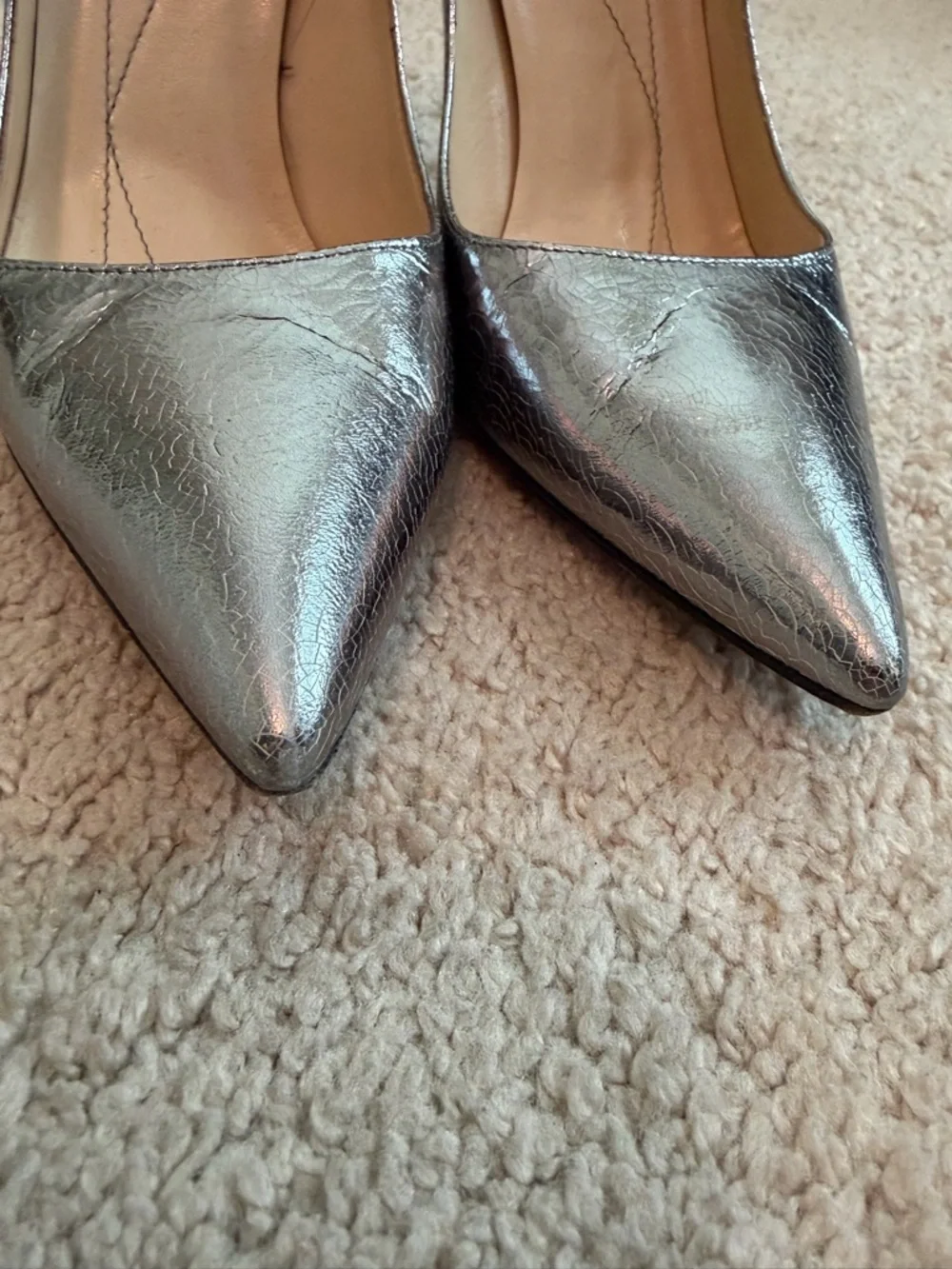 Kate Spade New York Silver Crackled Leather Pumps Heels Stilettos Women's Size 7